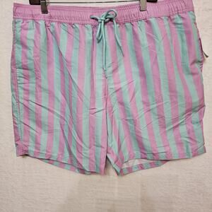NWT Mens Swim Trunks XL Pink Mint Striped Vacation Beach Resort Travel Boat Sea